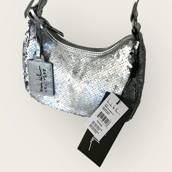 Nicole Miller Silver Sequin Hobo Mini Y2K Shoulder Bag New with Tags - Picture 2 of 7